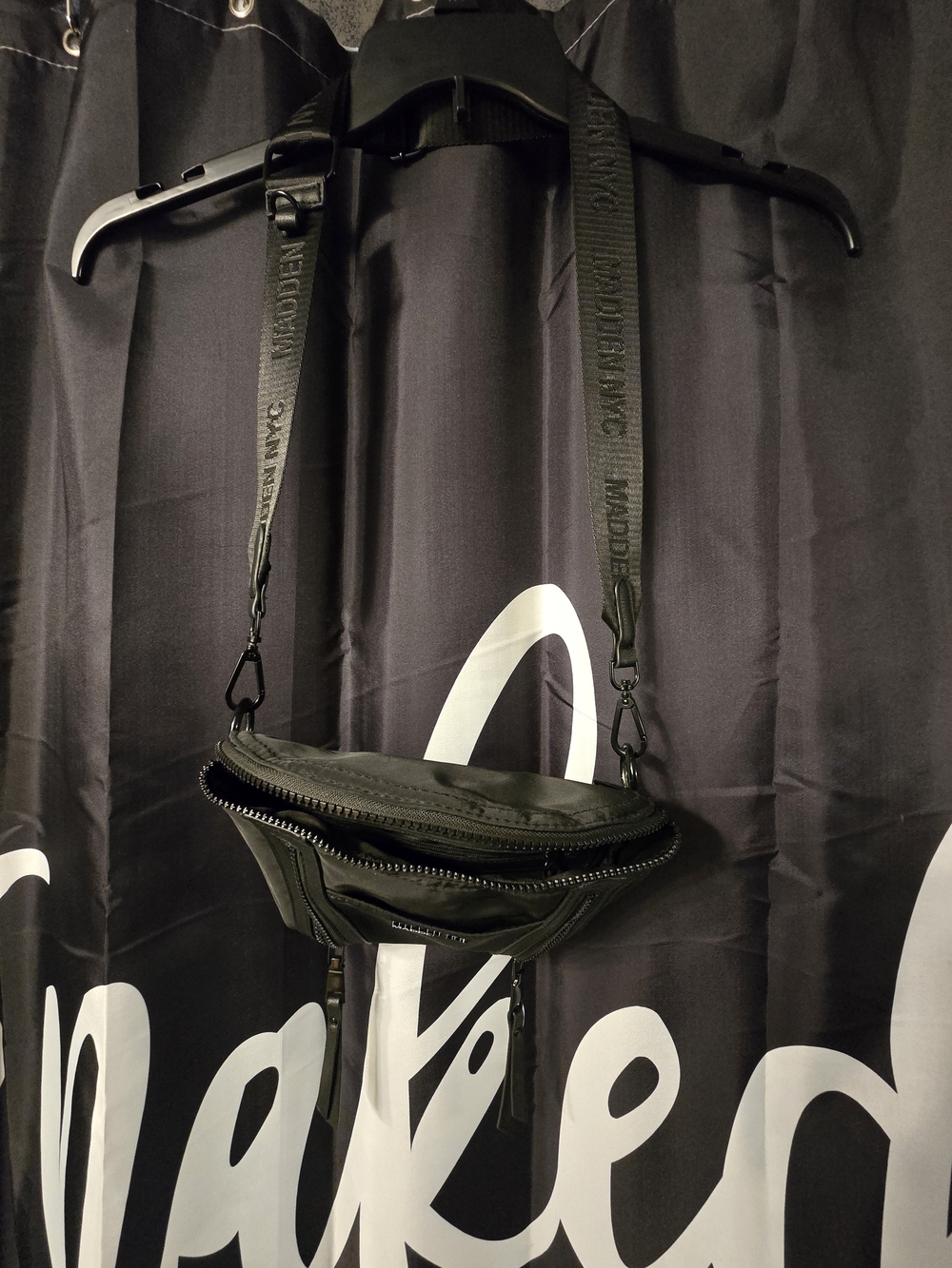 Steve Madden Black Nylon Belt Bag with Logo Strap